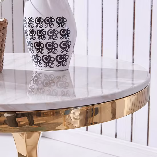 Table basse moderne de luxe en métal doré et marbre blanc