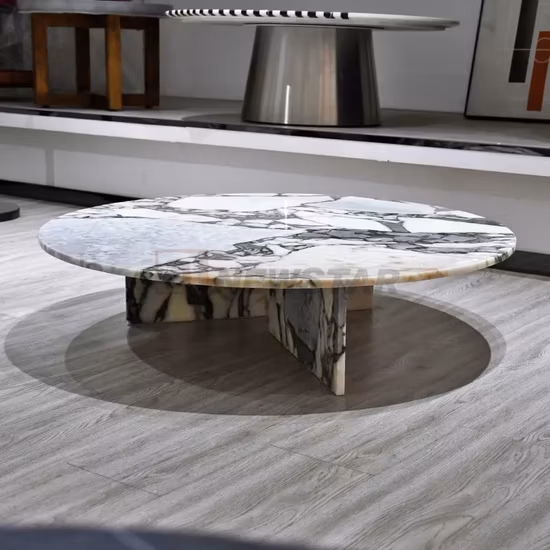 Table Travrtine Simple et moderne, meubles de salon en marbre naturel, Table d'appoint ronde, Table basse en marbre Calacatta Viola